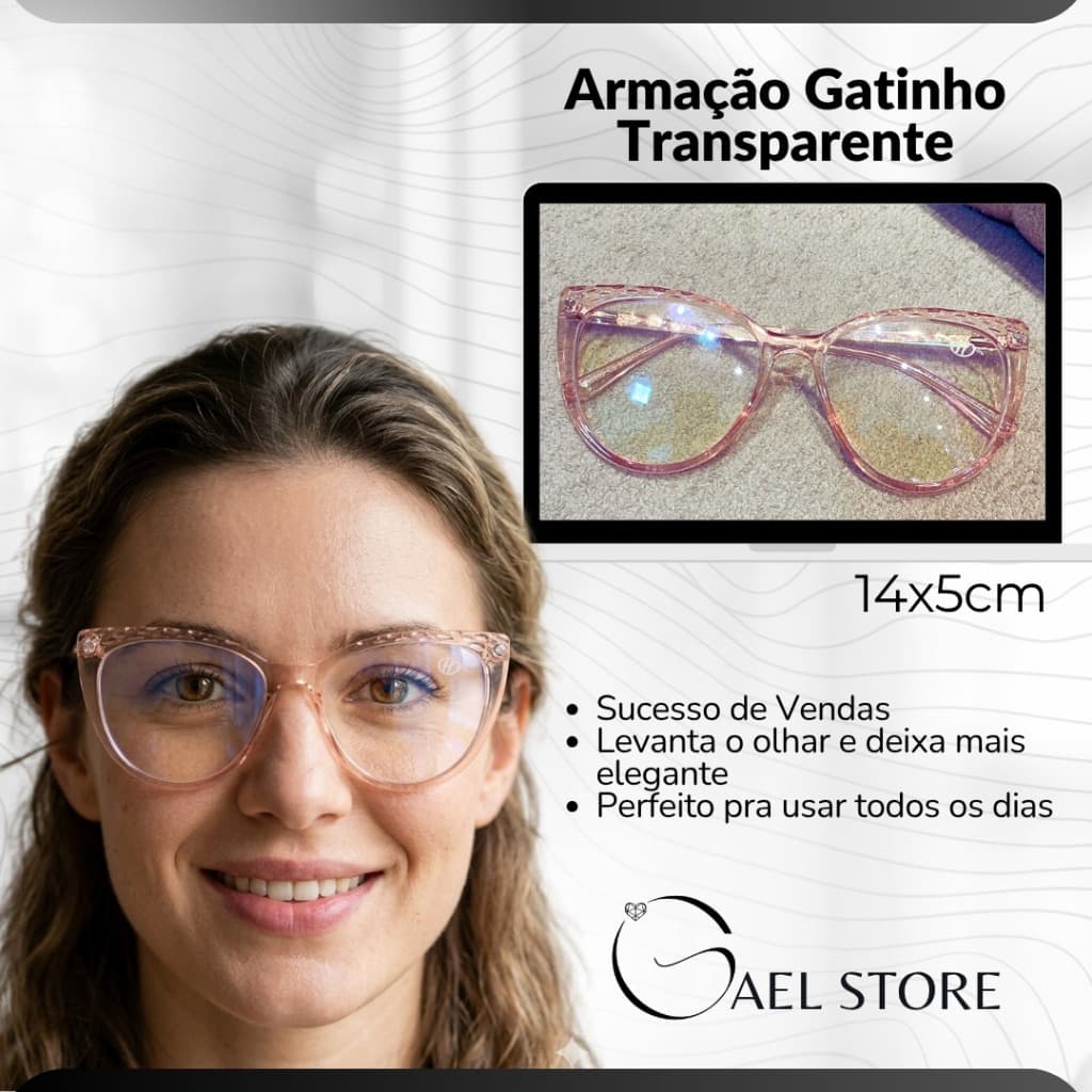 Armação Óculos Gatinho Transparente Feminino Rosa/Azul – Leve, Elegante e Moderna