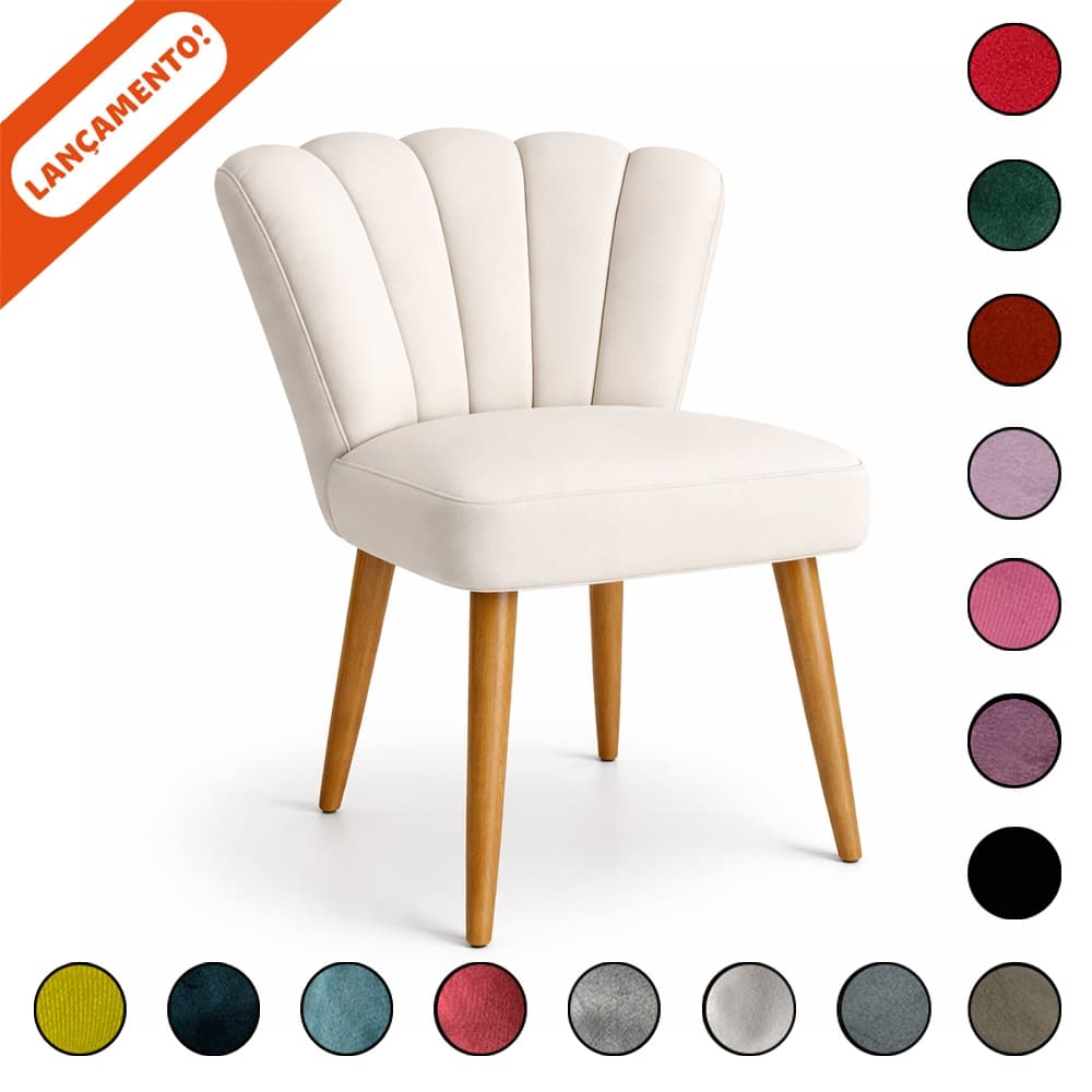 Poltrona Cadeira Pétala Flor para Sala Decorativa Estilo Pés Palito de 35 cm Suede Aninha Decor