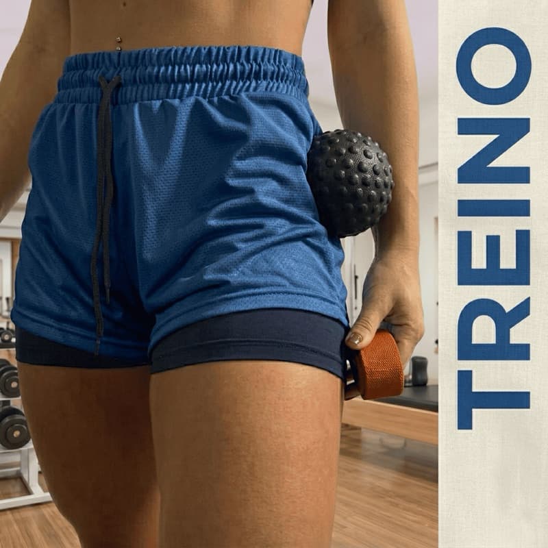 Shorts Feminino 2 em 1 Dry Fit com Bolso Interno e Suporte para Toalha