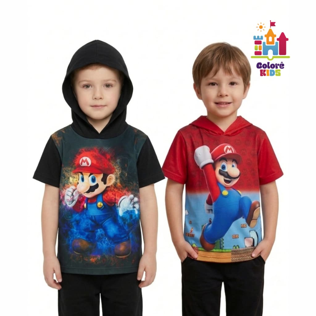 Camiseta Infantil Mario Bros Galaxy Tshirts capuz