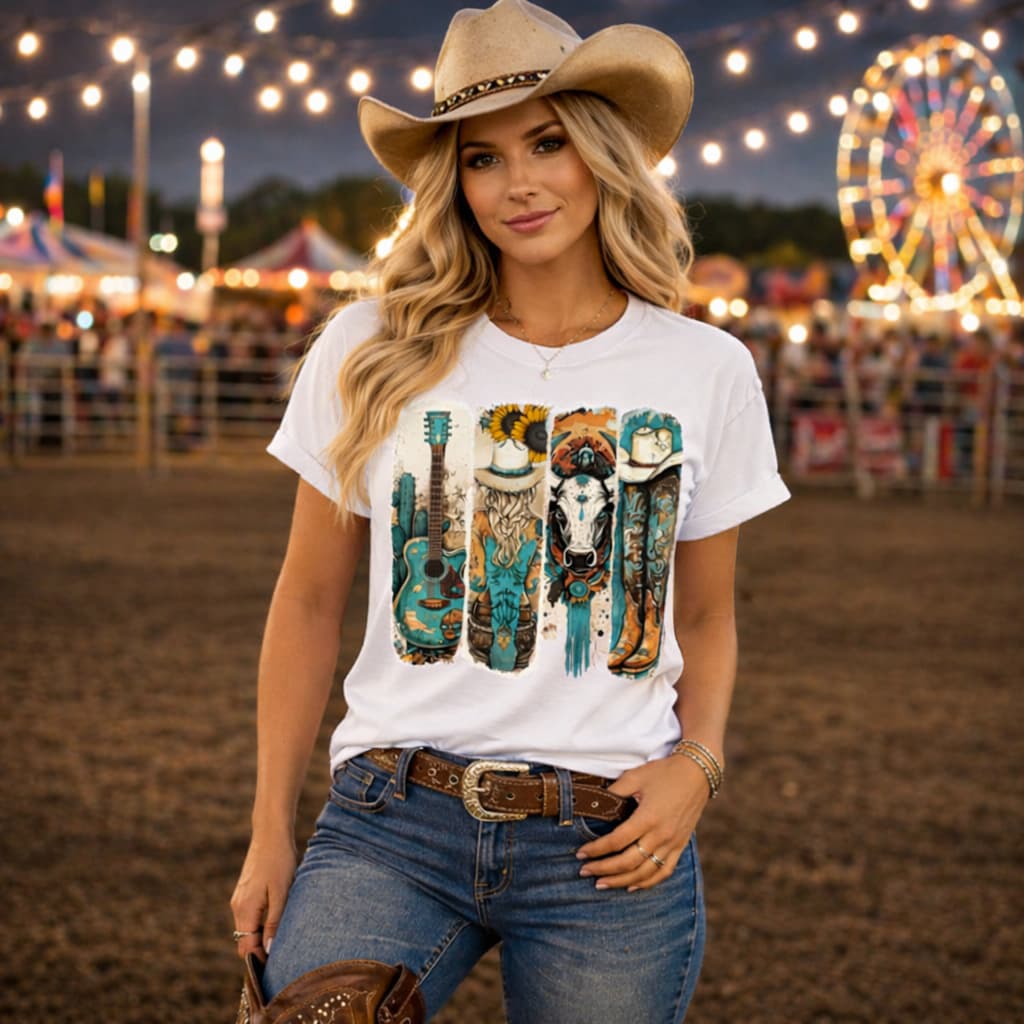 Camiseta Feminina Country Rodeio Western Estampa Cowboy Cowgirl Moda Sertaneja Texas Festa Peão Casual