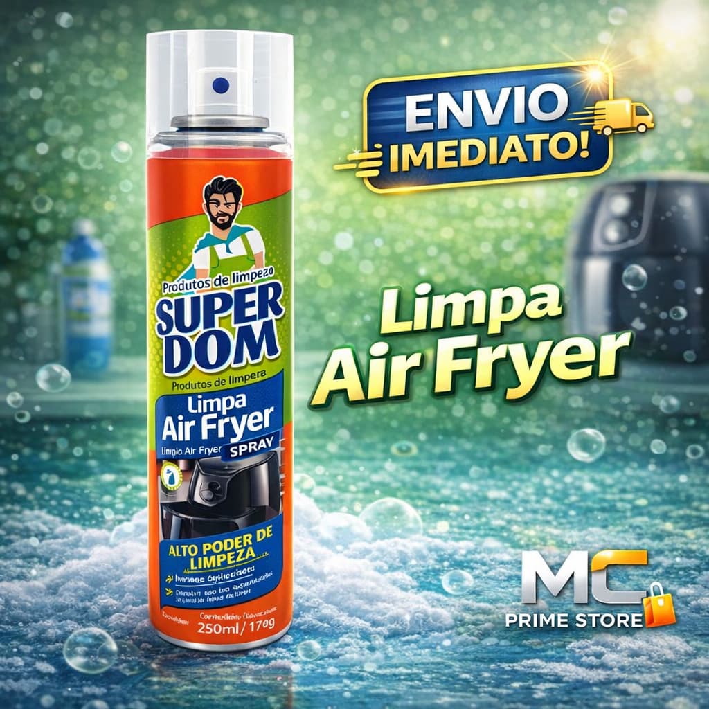 Limpa Air Fryer Spray Espuma Super Dom 250ml Alto Poder de Limpeza Desengordurante Limpa Fácil