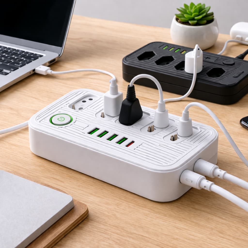 Filtro de Linha 5 Tomadas 4 USB + 1 Tipo C Bivolt 110/220V 2500W Extensão 2m Com Proteção e Carregamento Rápido