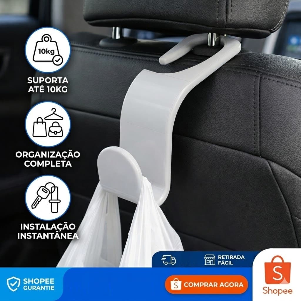 Gancho Encosto Banco Carro Suporte Sacolas Bolsa Lixo Suporte Veicular Automotivo
