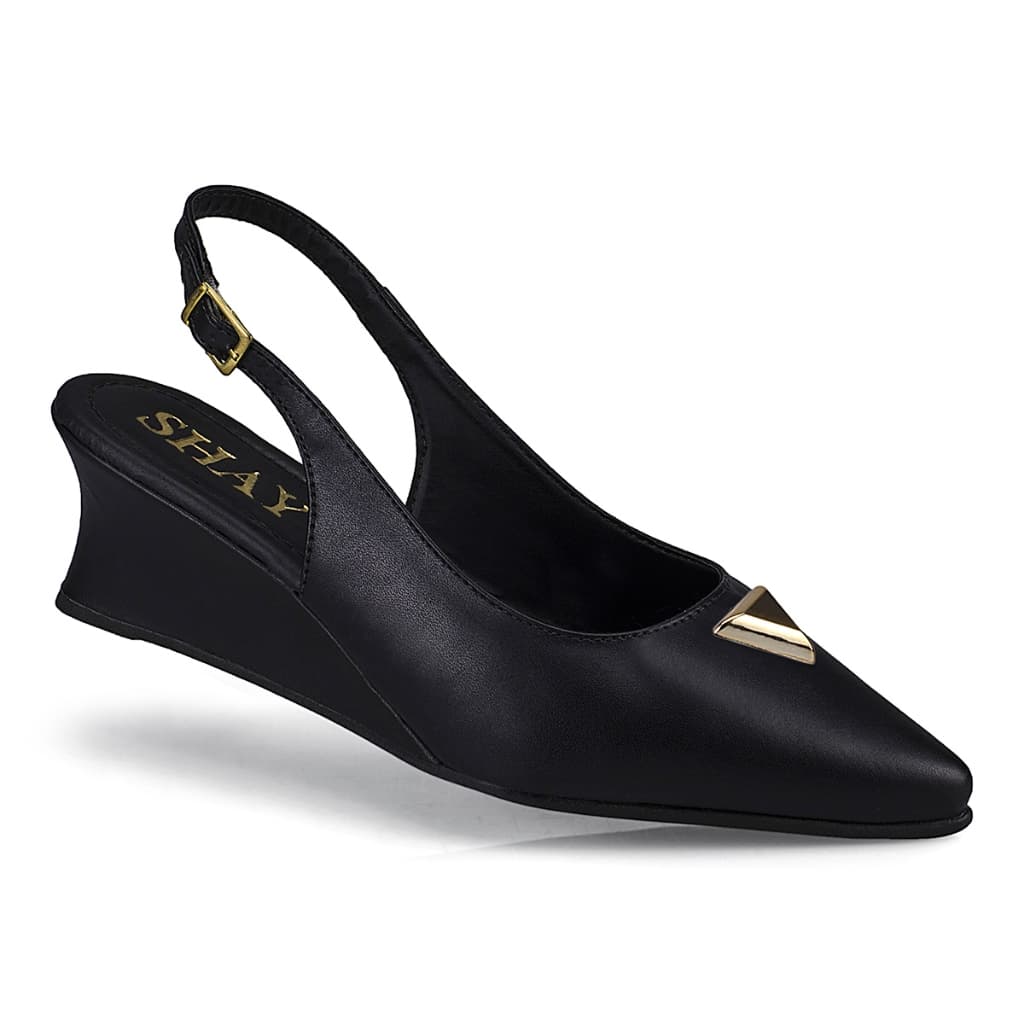 Scarpin Feminino Slingback Valença Shay Bico Fino Confortável Salto Baixo Cunha Elegante