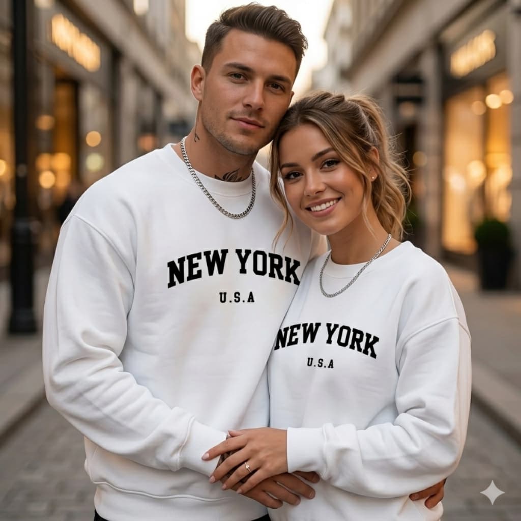 Kit Moletom Blusa De Frio Gola Redonda New York Unissex Casal Streetwear Felpado casaco masculina branco
