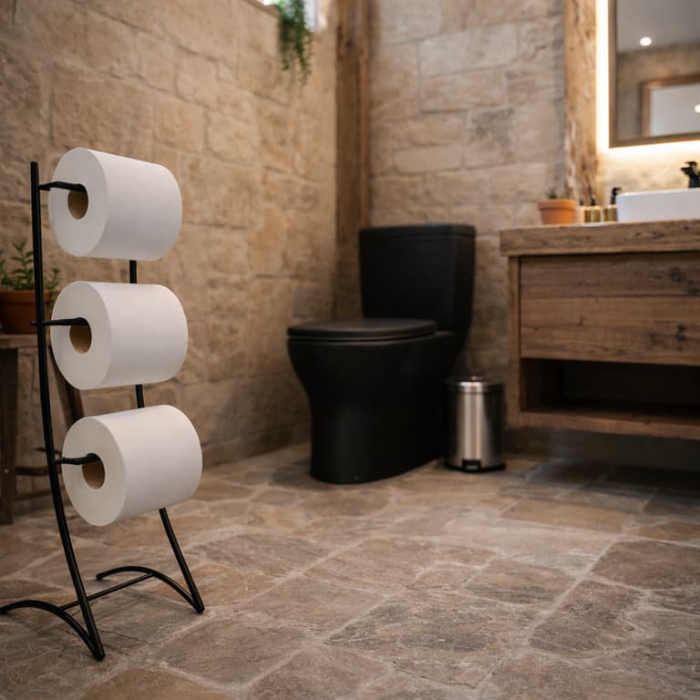 Suporte Papel Higiênico Triplo Preto De Chão 3 Rolos Banheiro Luxuoso