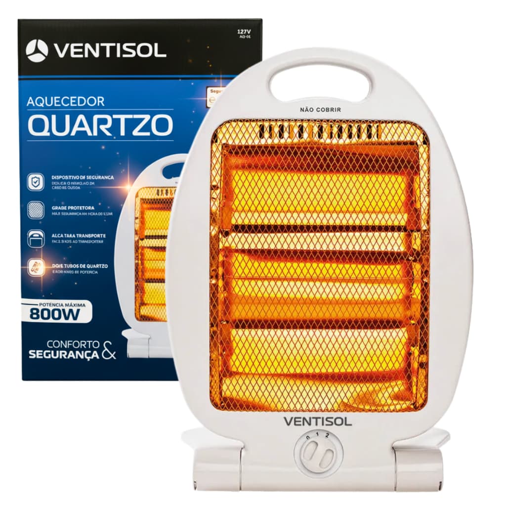 Aquecedor Doméstico Quartzo Premium Residencial 400w a 800w Elétrico Portátil Ventisol Branco