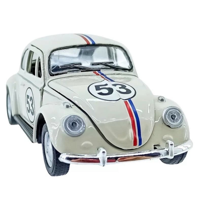 Miniatura Fusca Herbie 53 Coleção Escala 1:32 em Metal, Pneus de Borracha e Rodas Detalhadas