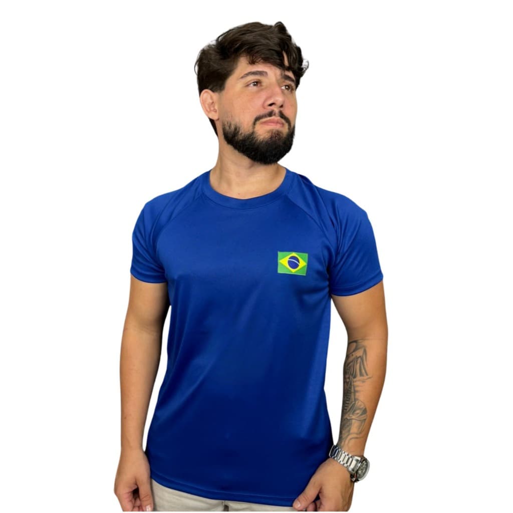 Camiseta Casual Bandeira Brasil Torcida Dry Fit masculina
