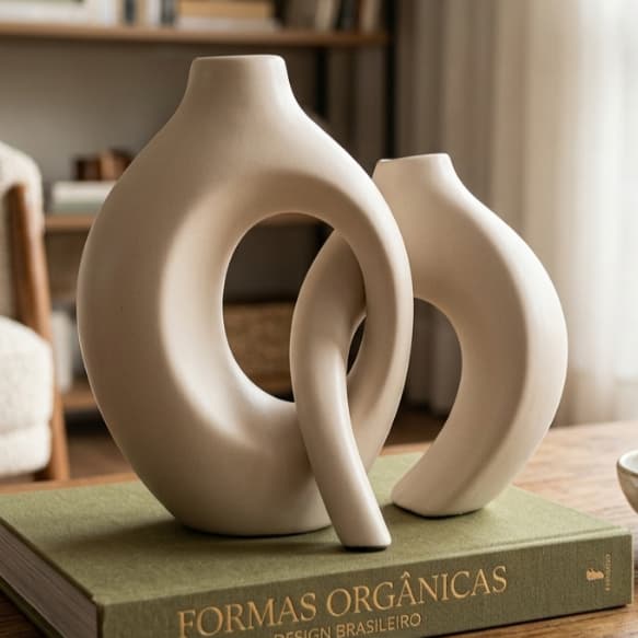 Dupla Vaso entrelaçado Monaco em cerâmica decoração moderna para sala escritório rack aparador