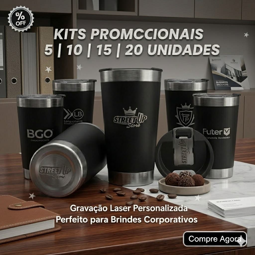 KIT ATACADO 5 a 20 Copos Térmicos 473ml Personalizados Laser + Tampa Abridor