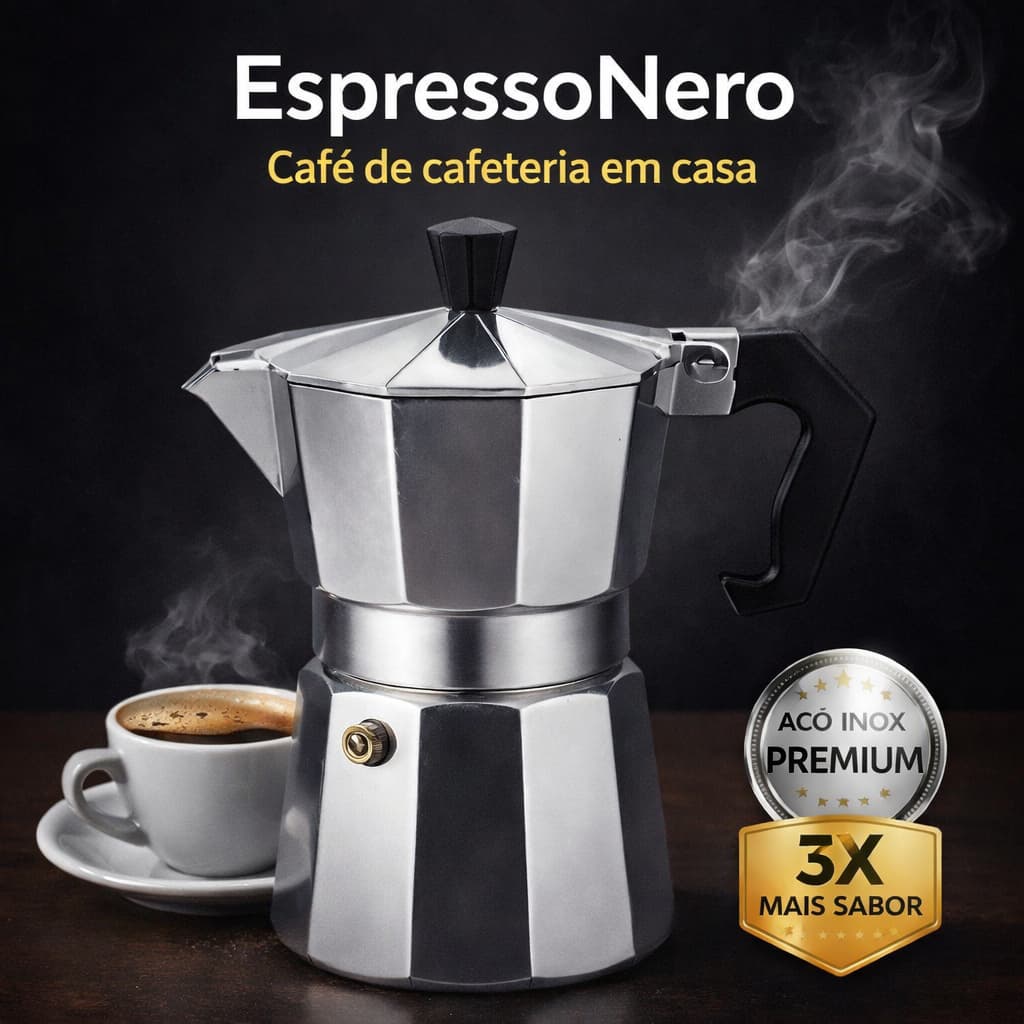 Cafeteira Italiana EspressoNero Inox 3 Xícaras Moka Pot Expresso Forte Fogão a Gás Cafeteira Manual