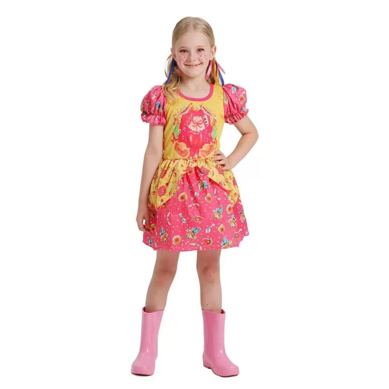 Fantasia Vestido Junino Infantil Maçã do Amor Meninas Para Festa Junina