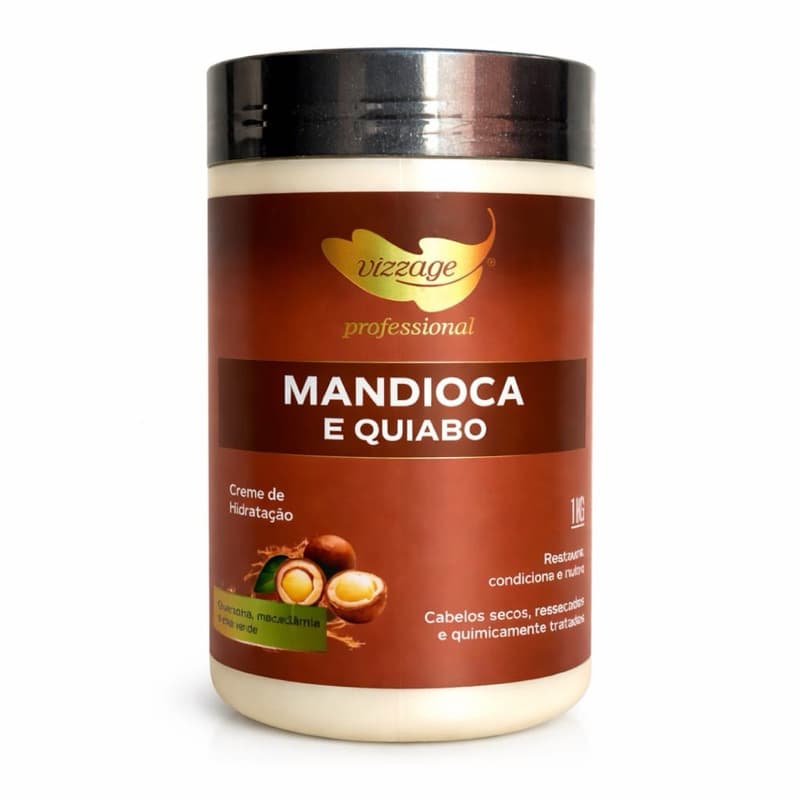 MÁSCARA de hidratação e nutrição MANDIOCA com QUIABO para cabelos secos com progressiva e coloração 1 QUILO Vizzage