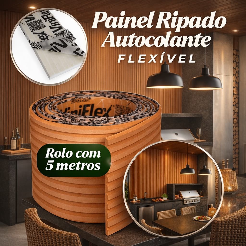 Painel Autocolante Ripado 5M ou 2,5M Adesivo Flexível De Parede Versátil Decorativo