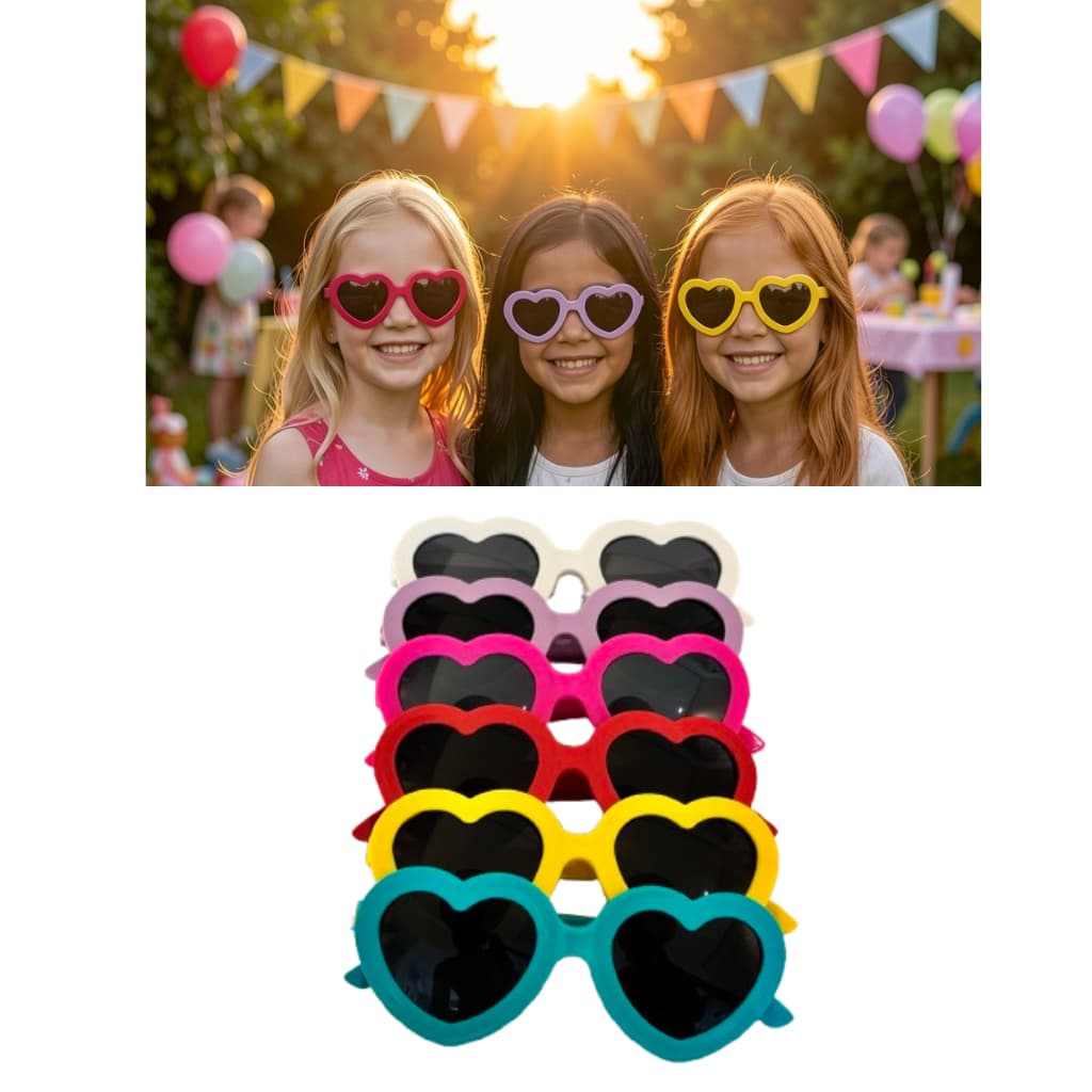 KIT 5 Óculos De Sol Infantil Coração Festa Lembrancinha Aniversário Com Proteção Solar UV400