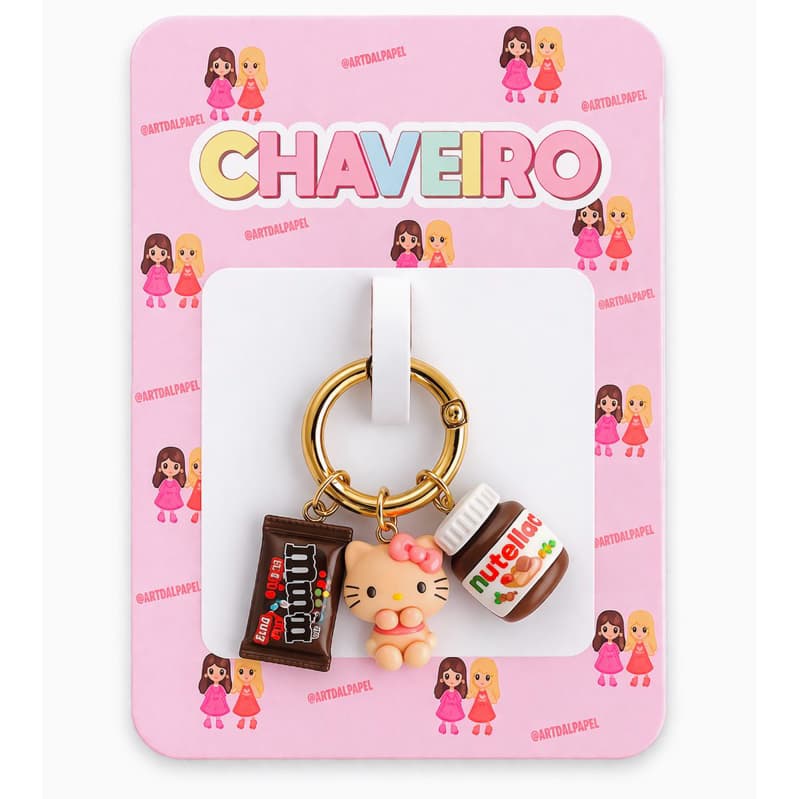 Chaveiro Mosquetão com Pingentes Fofos – Aesthetic Cereja e Ursinho