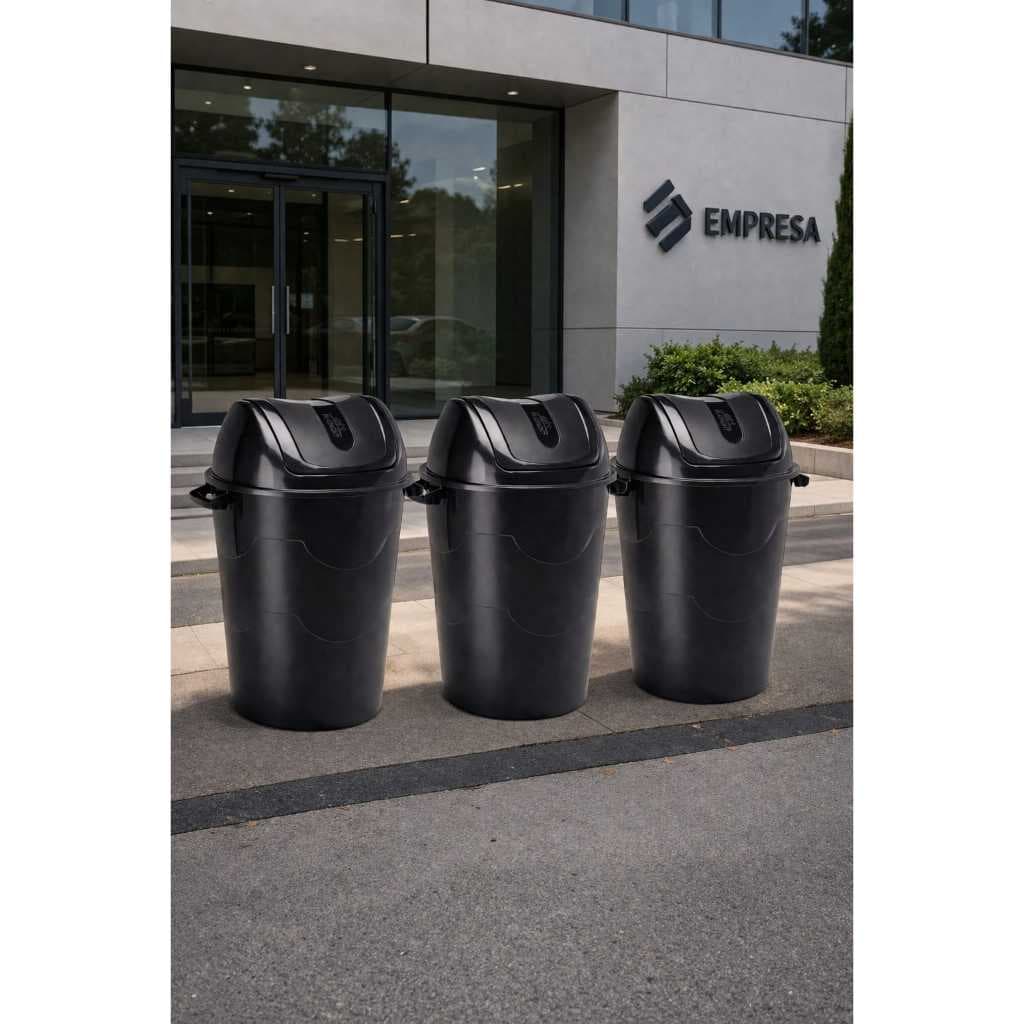 kit Lixeira Gigante 84 Litros + 80cm Basculante Preta Plástica Cesto Coletor Reforçado