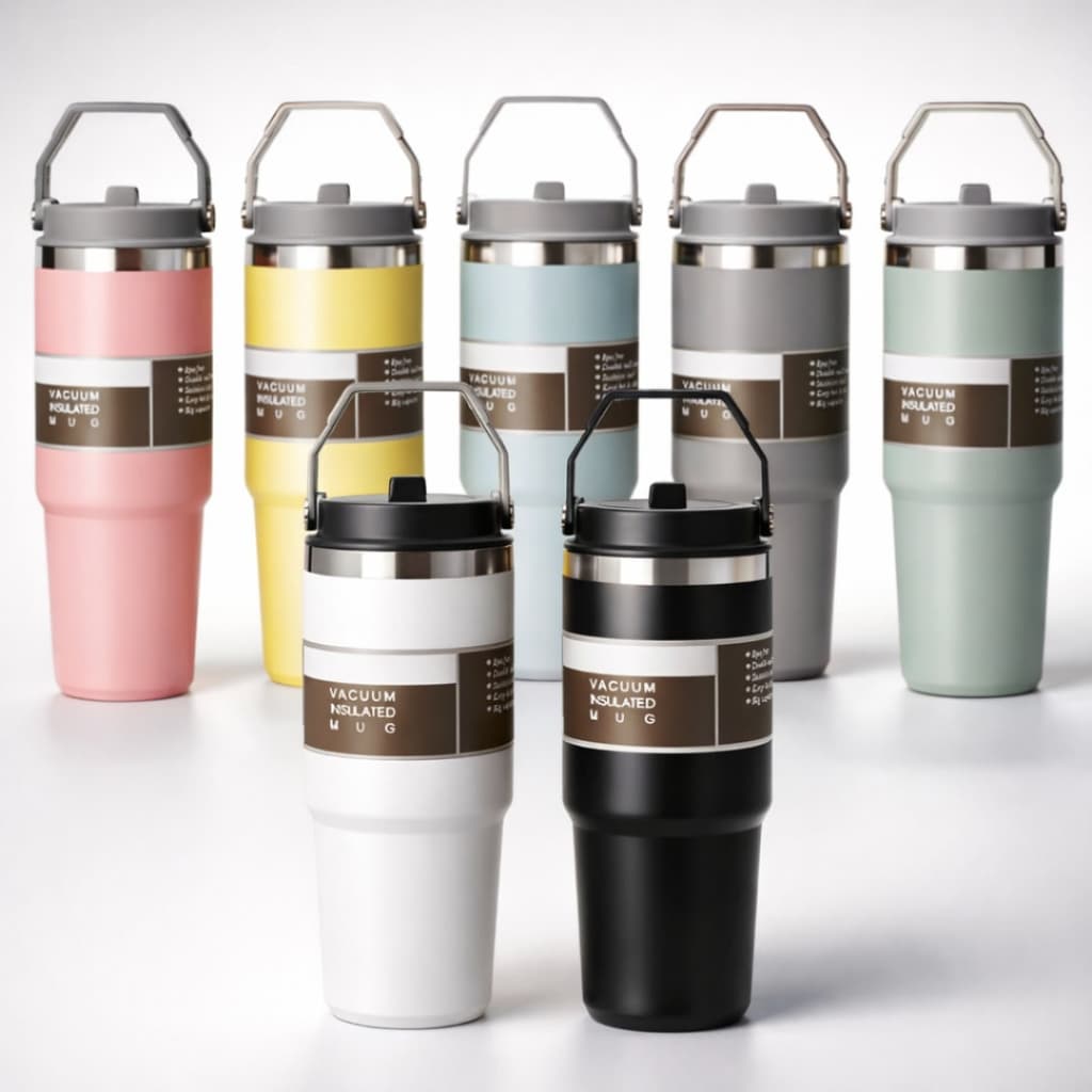 Copo Garrafa Térmica Inox 887ml com Tampa de Alça Canudo Bebidas Quentes Geladas Academia Trabalho