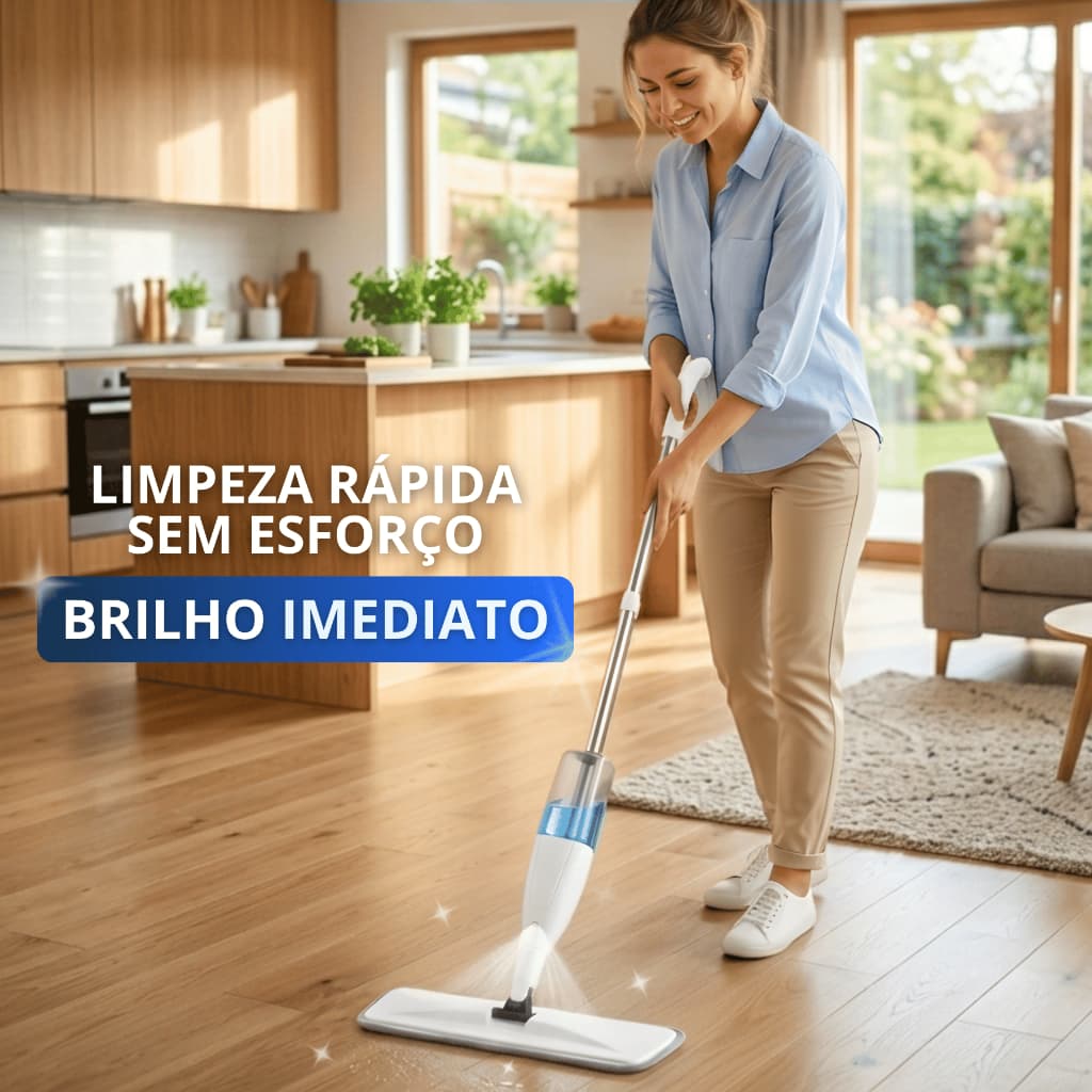 Mop Spray Rodo Mágico Limpa Piso com Reservatório Refil Microfibra Lavável Reutilizável Cabo Limpeza Casa