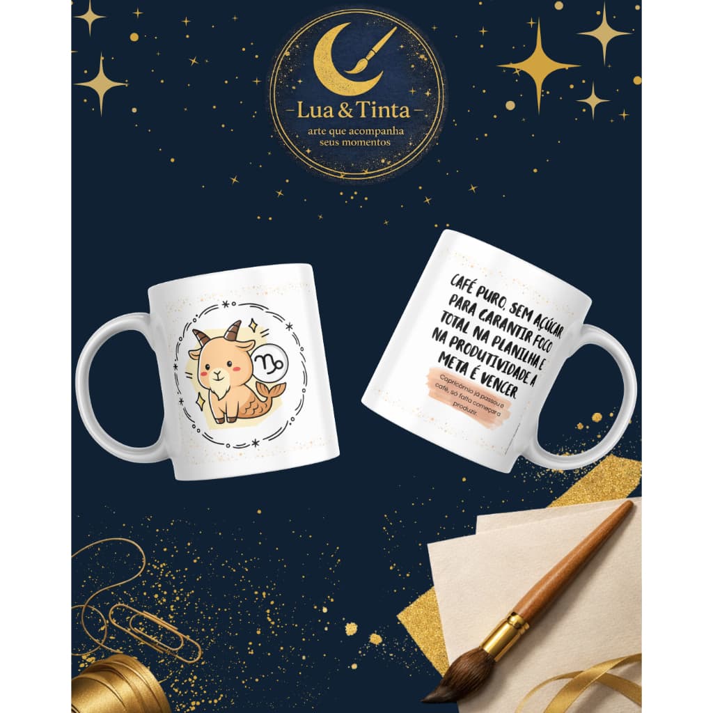 Caneca Signo Capricórnio ♑ Presente Criativo Astrologia Estética 325ml