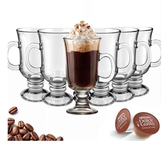 Jogo Caneca Cappuccino 3 ou 6 Peças vidro 250ml Café Chá
