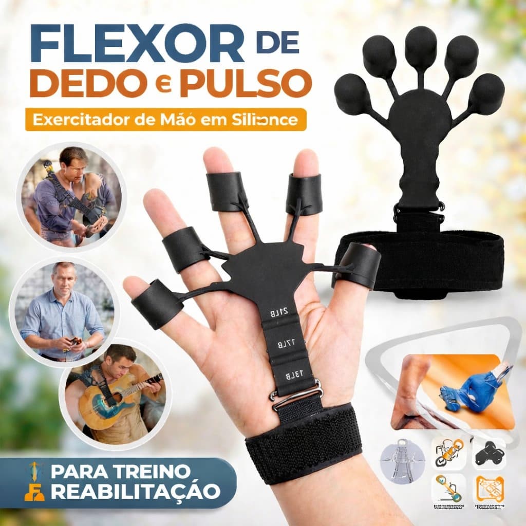 Flexor de Dedo e Pulso Exercitador Mão Fortalecedor Resistência em Silicone Treino e Reabilitação