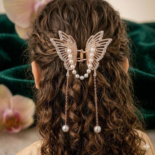 Presilha Cabelo Borboleta Grampo Prendedor Brilho Strass Luxo Blogueira