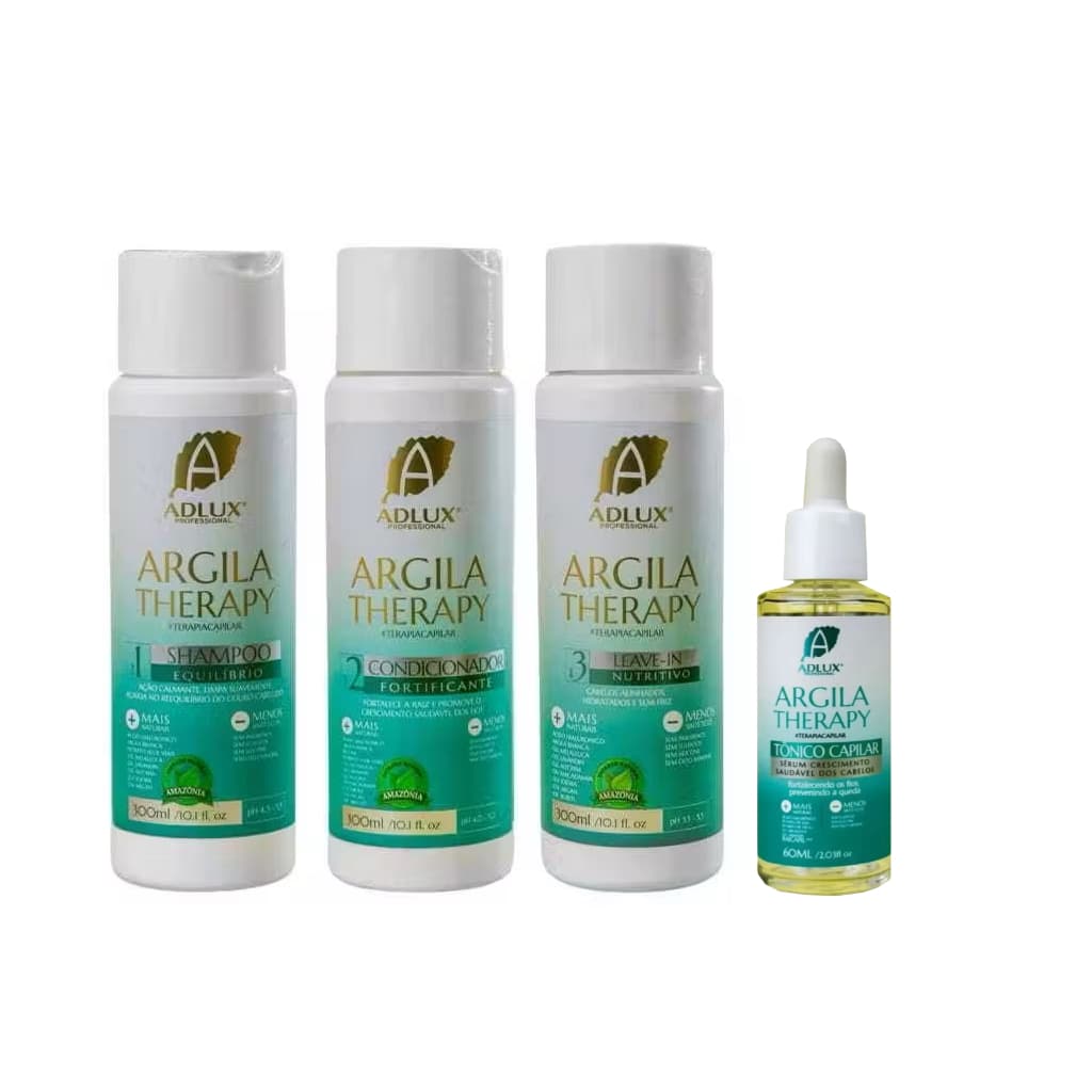 KIT ARGILA THERAPY ADLUX COMPLETO 4 PASSOS MANUTENÇÃO TRATAMENTO CAPILAR RESTAURAÇÃO HIDRATAÇÃO RECUPERAÇÃO