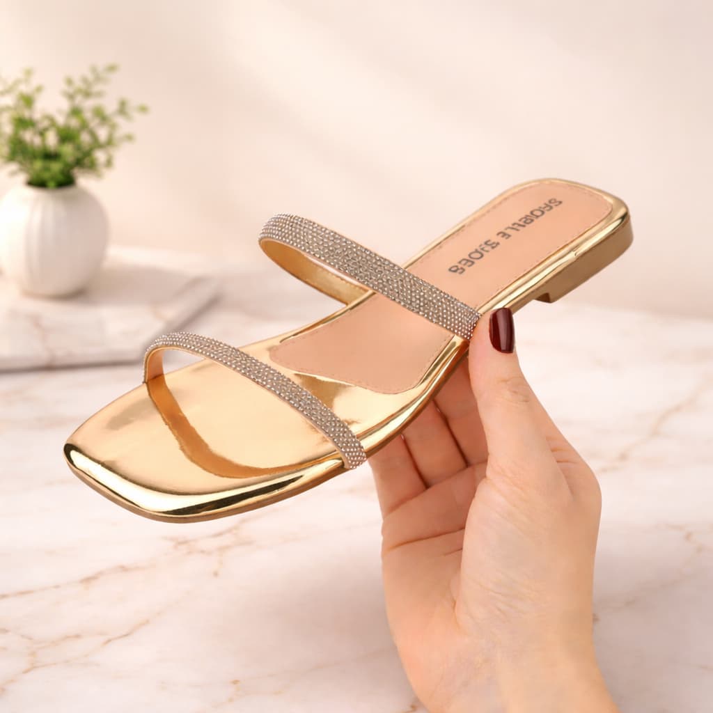 Rasteira Luxo Brilho com Strass – Leve, Moderna e Super Estilosa