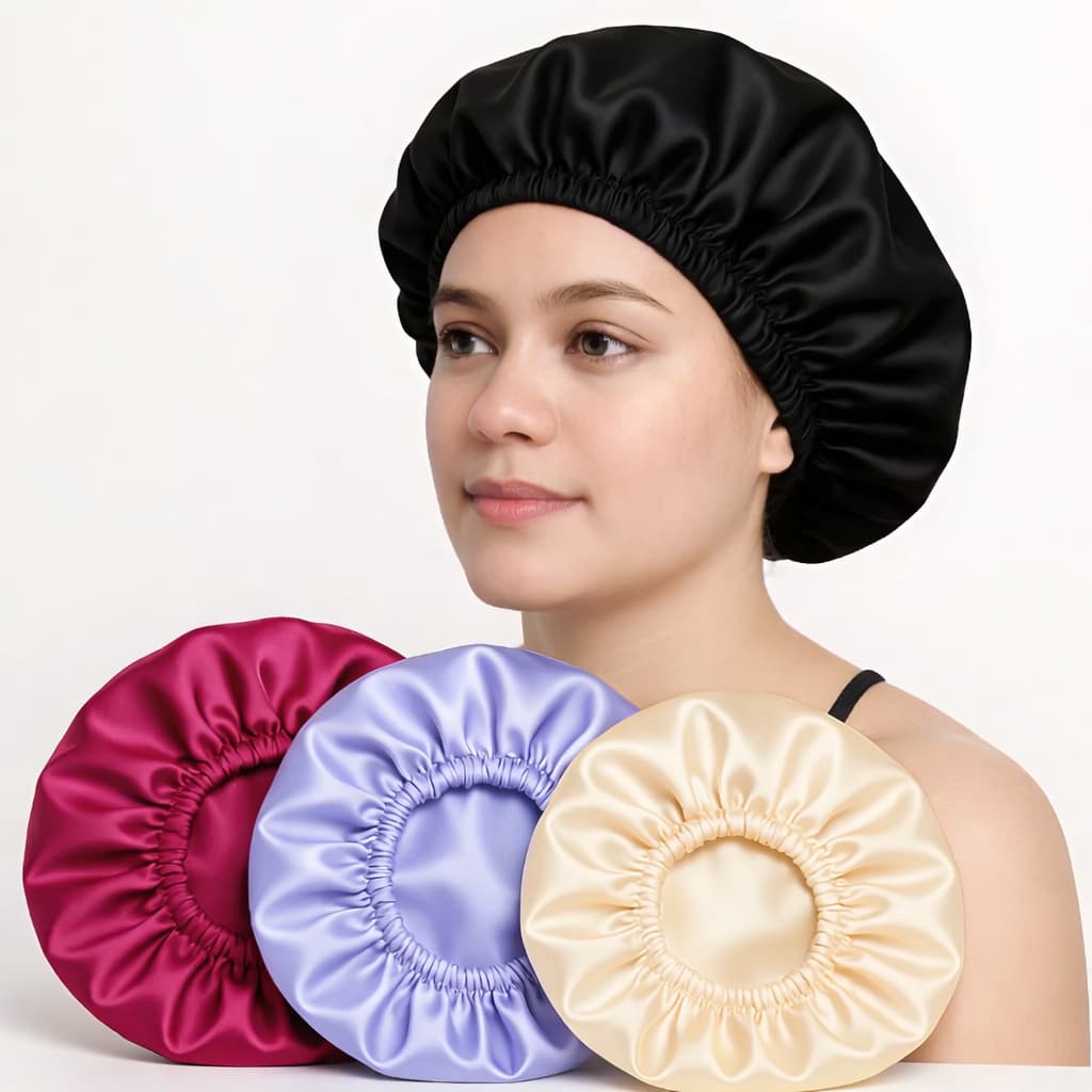 Touca de Cetim Anti Frizz para Dormir Cores Sortidas Elástico Confortável Protege os Fios