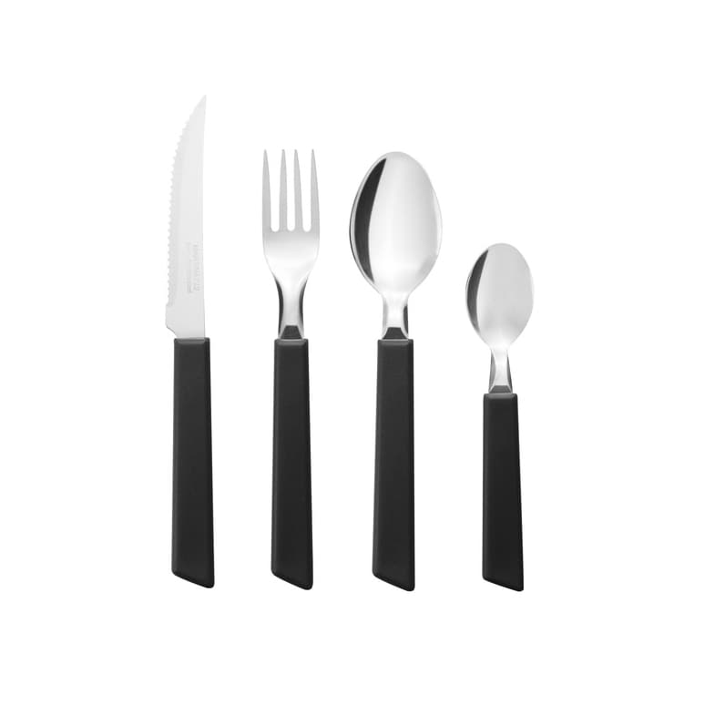 Faqueiro 24 Peças Inox Jogo de Talheres Com Pote Preto Vermelho Kit Cozinha