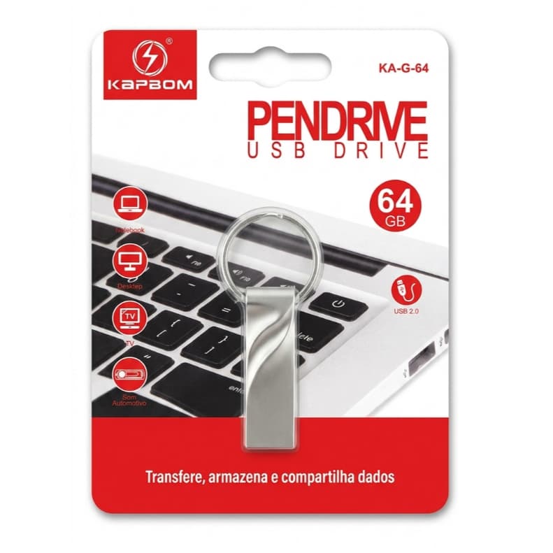 Unidade Flash USB Metálica Resistente com Chaveiro 64GB USB 2.0