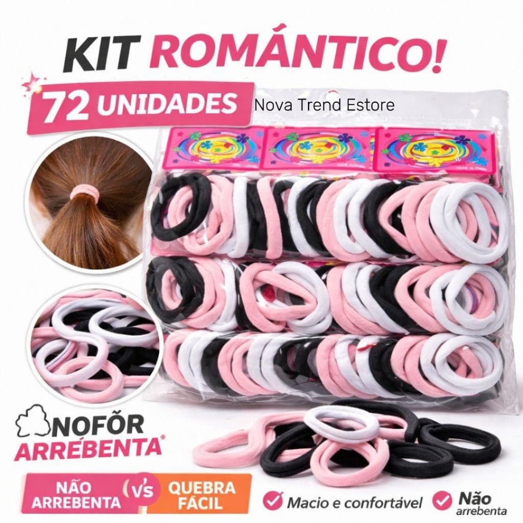 Kit Xuxinha 72/144 Unidades – Elástico de Cabelo Colorido Sem Metal