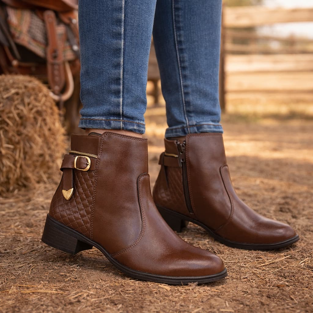 Botinha Feminia Bota Com Ziper Lateral Confortavel Inverno/Outono Coturno Rodeio Festa Junina