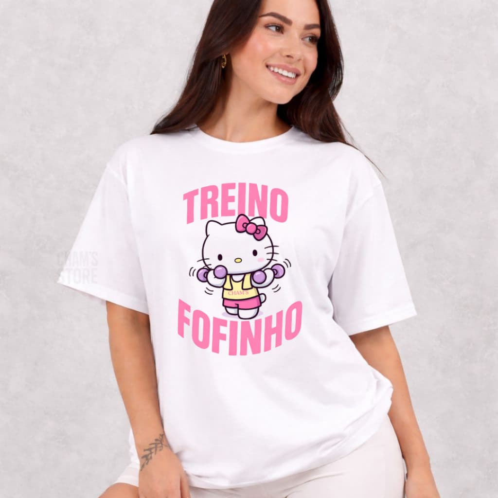 Camiseta Feminina Hello Kitty Blusa fit Gym Treino 100% Algodão Roupa Feminina