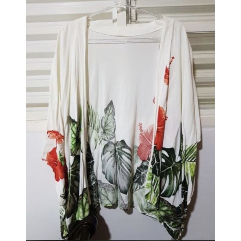 kimono cardigan feminino manga 3/4 soltinho algodão terceira peça tendência blogueira casaquinho feminino estampa croppe
