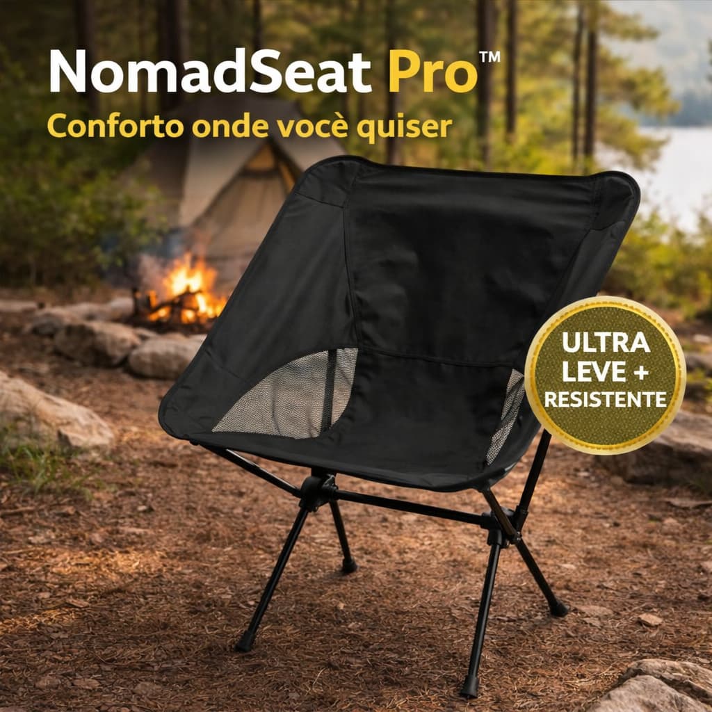Cadeira Camping Dobrável Portátil Leve Resistente Praia Pesca Confortável NomadSeat Pro