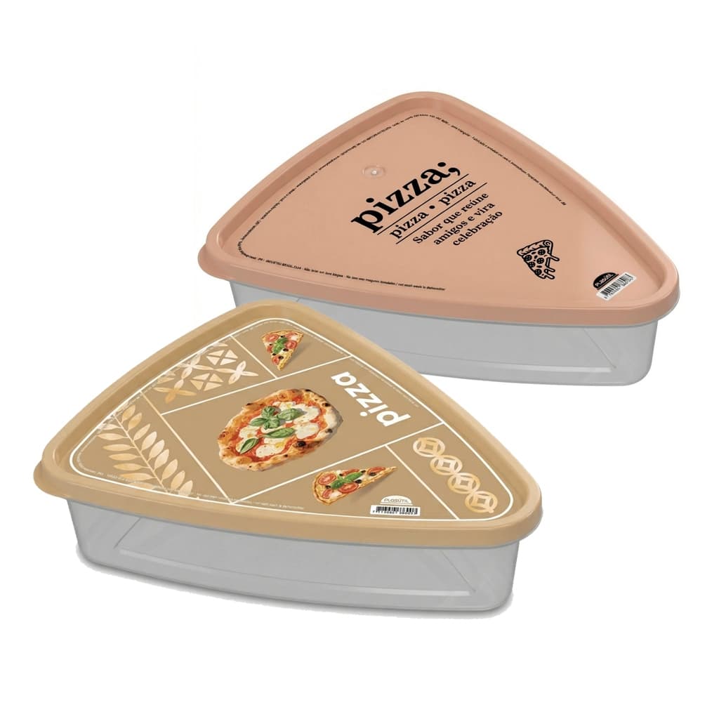 Pote Para Pizza De Plástico Triangular 1,2l Cor Bege Tampa Sortida Plasutil