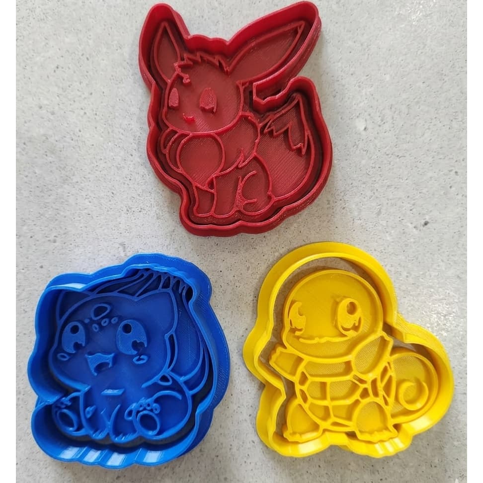 Kit 3 Cortador Marcador Pokemon Evee Bulbasaur Squirtle Pasta Americana