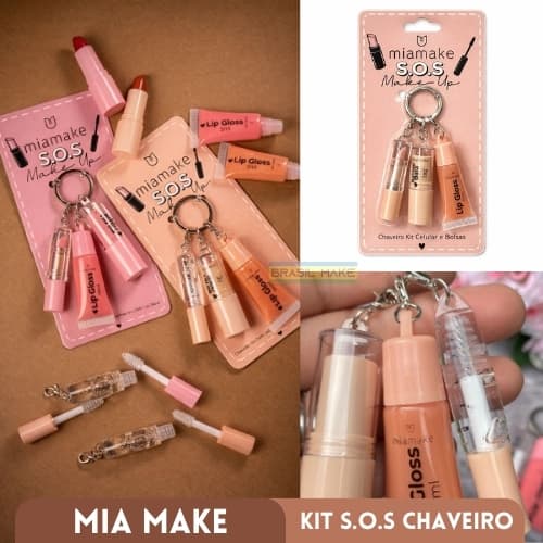 Mia Make Kit Chaveiro S.O.S Gloss, Gel Fixador e Batom Bala