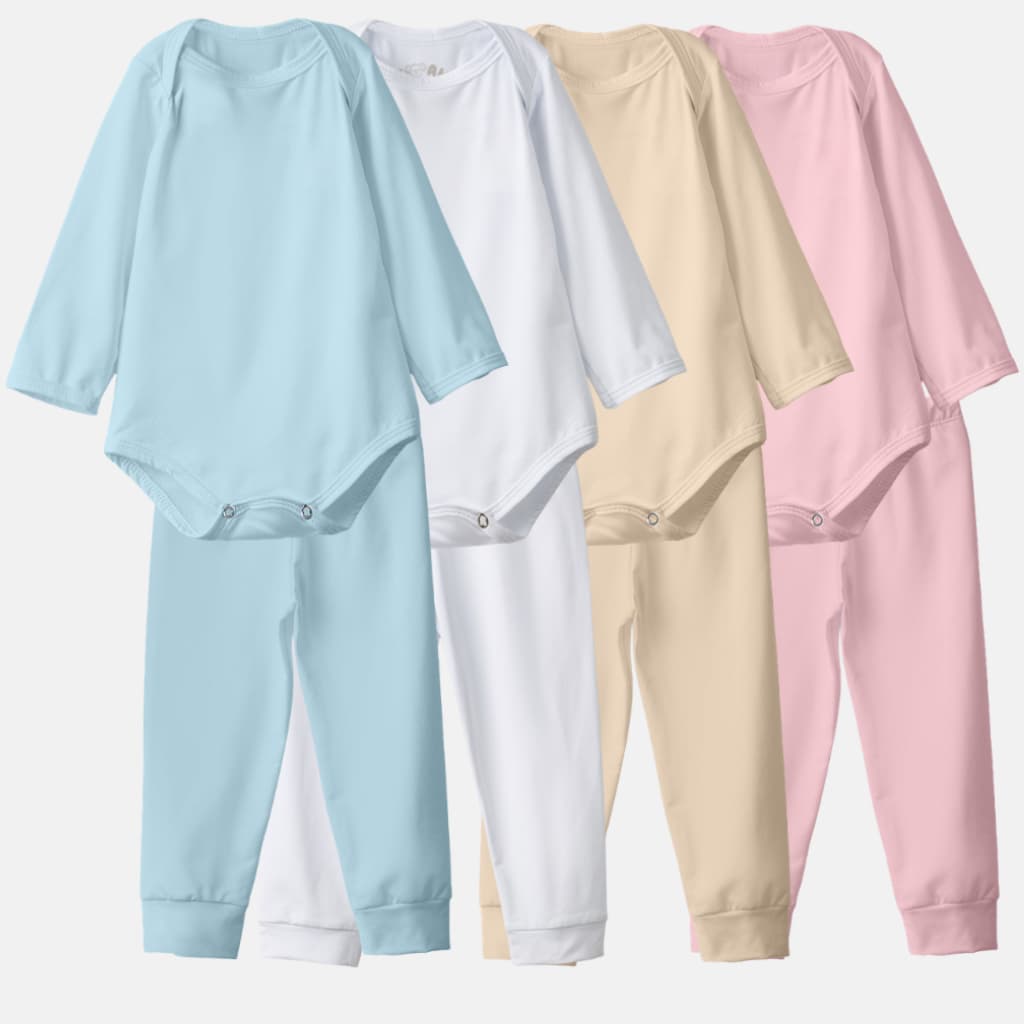 Kit Body Bebê Térmico Peluciado 6 Peças 3 Body + 3 Calça Conjunto Inverno
