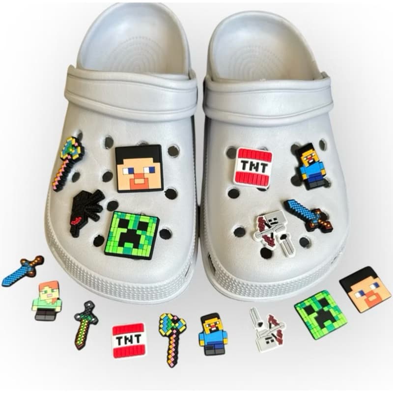Kit 6 Pins/Bottons Emborrachados Para Sandália Babuche Adulto e Infantil - Minecraft