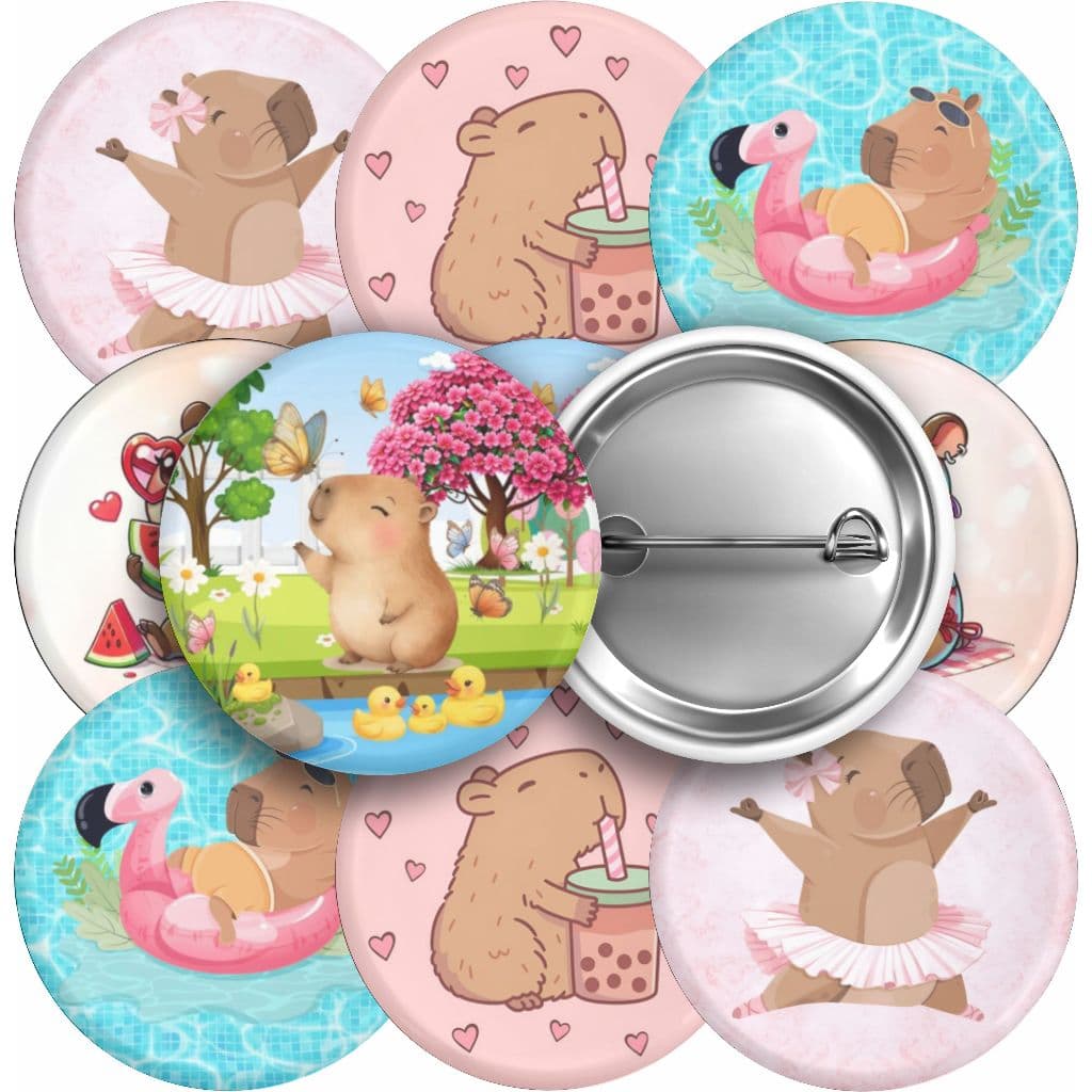 Kit 10 Botton Broches Tema Capivara Fofa 3,5cm