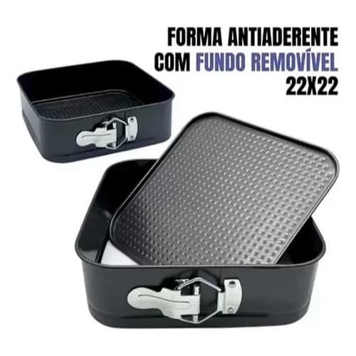 Formas Bolo Fundo Removível Quadrada Antiaderente 22cm