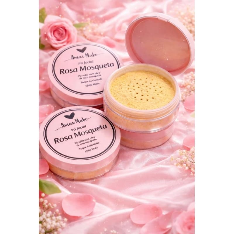 Pó Facial Solto Controle de Óleo Efeito Mate, impecável para maquiagem Hidratação Com Rosa Mosqueta