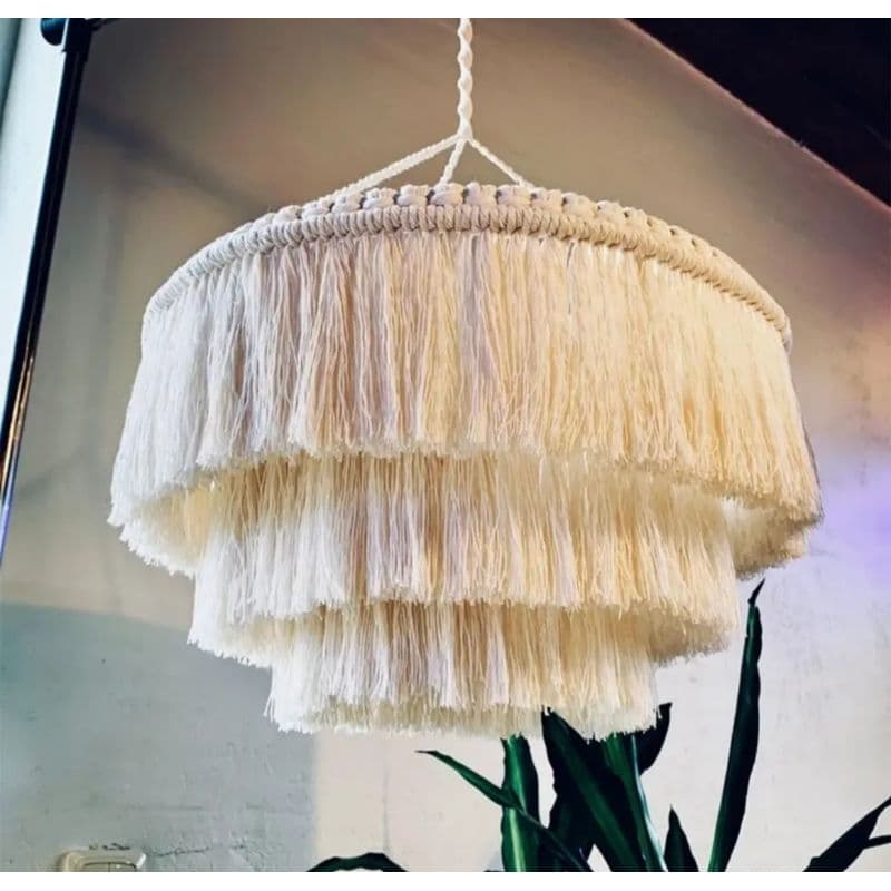 luminária macramé, cúpula de macramé