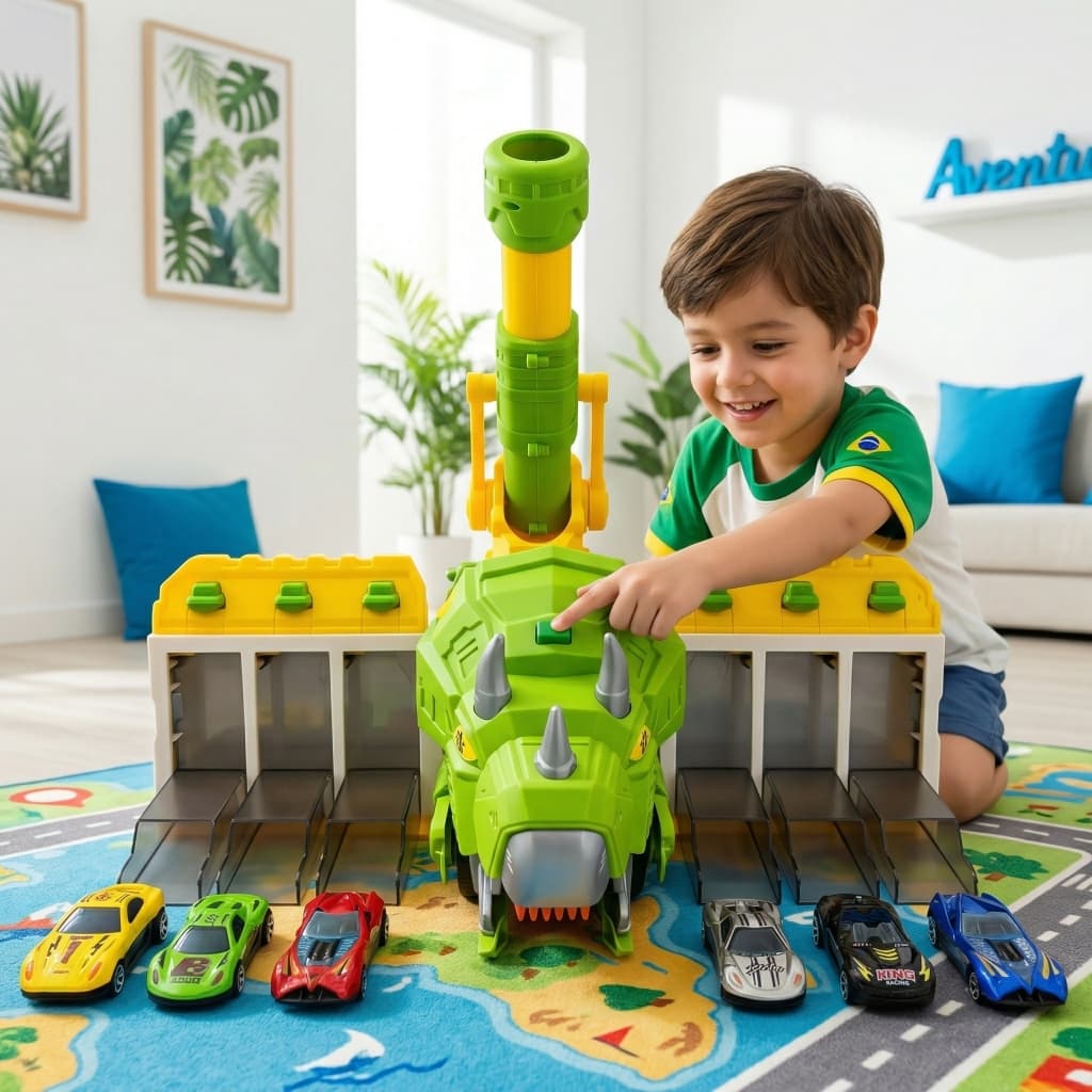 Lançamento Sucesso – Dinossauro Tricerátopo Transformável, Engole Carrinhos e Lança Bolas!