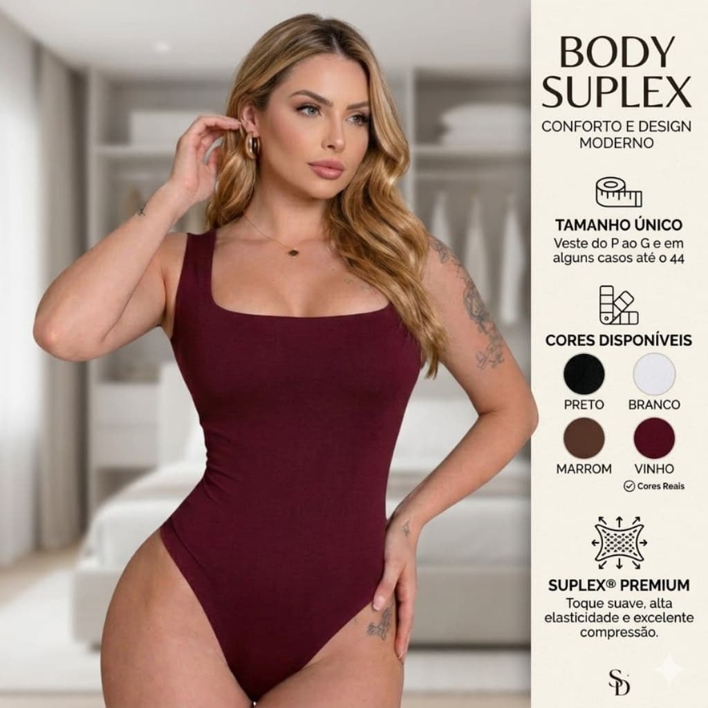 Body Feminino Suplex com Forro Modelador Premium Não Transparente Ajuste Perfeito